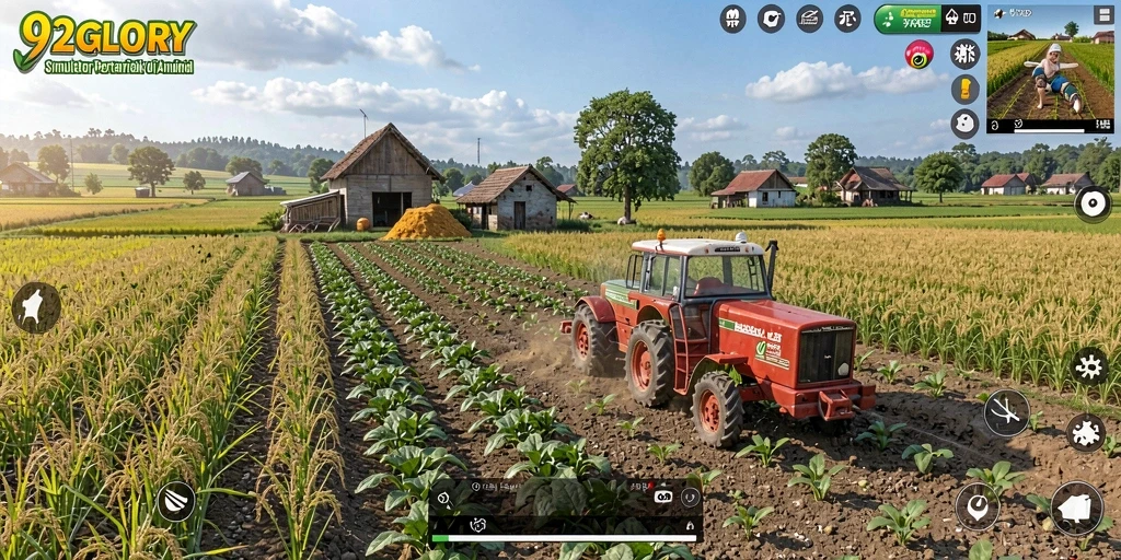 Screenshot gameplay 92GLORY menampilkan aktivitas bertani yang menarik.