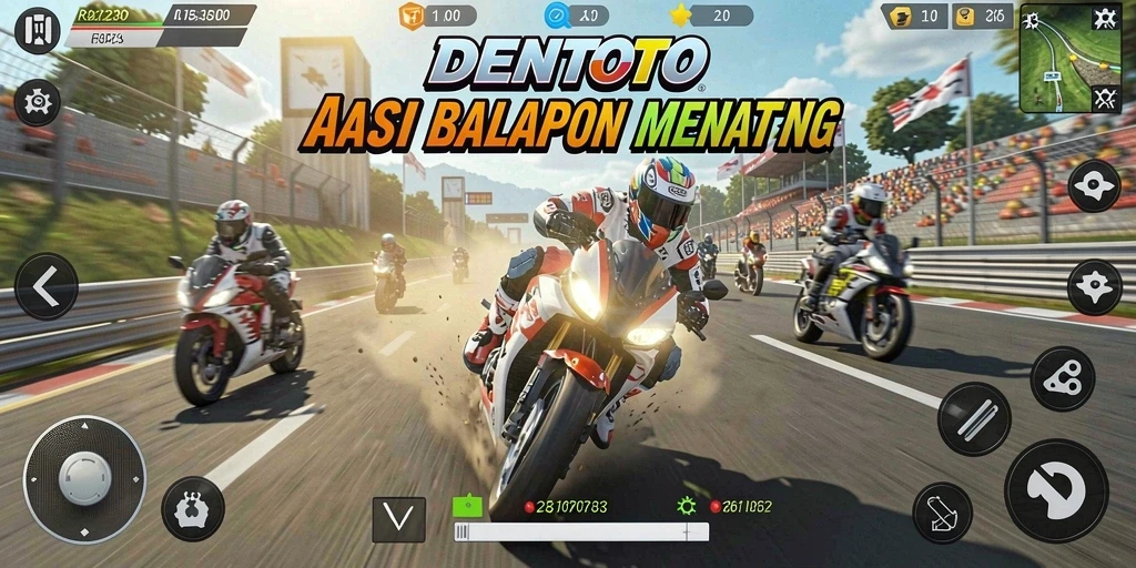 Gameplay DENTOTO yang mendebarkan dalam balapan motor.