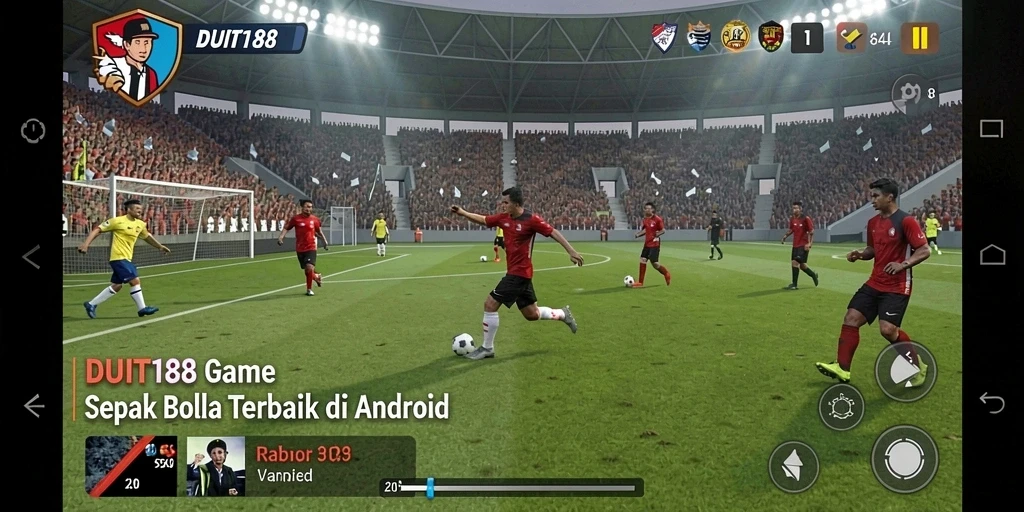 Tampilan gameplay sepak bola yang menarik dan realistis.