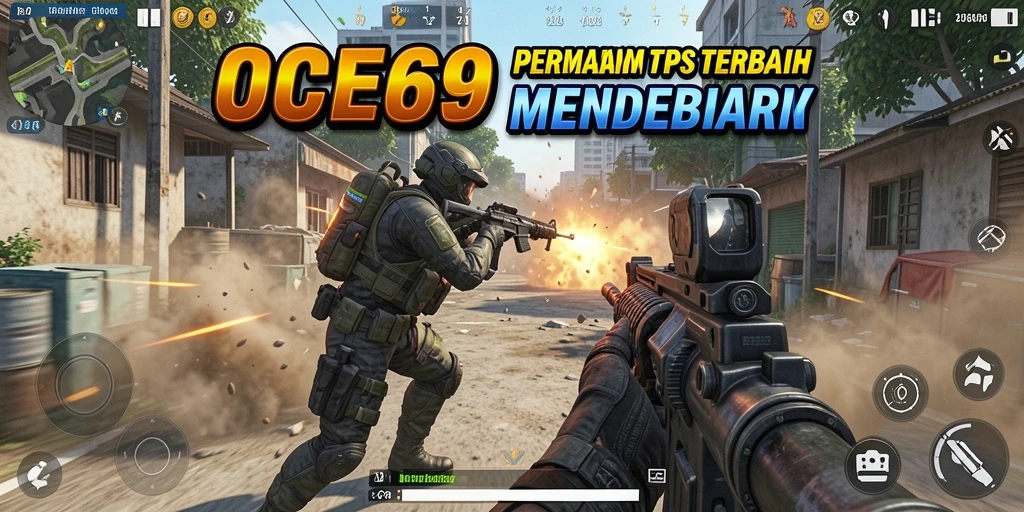 Tampilan gameplay seru dengan aksi tembak-menembak di OCE69.