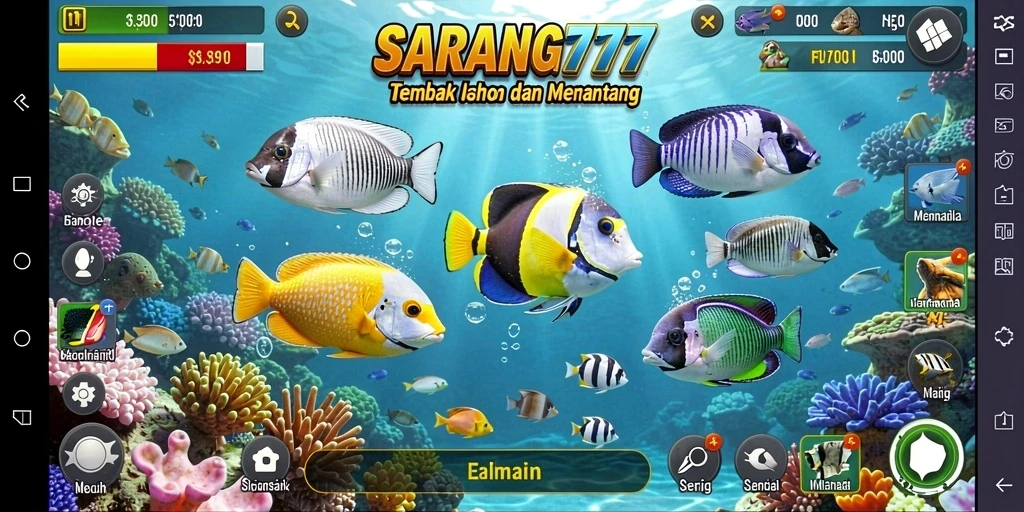 Tampilan gameplay yang seru dengan ikan-ikan berwarna-warni.
