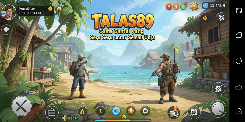Tampilan gameplay TALAS89 yang ceria dan penuh warna.