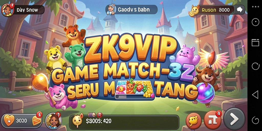 Tampilan gameplay ZK9VIP dengan level Match-3 yang menantang.